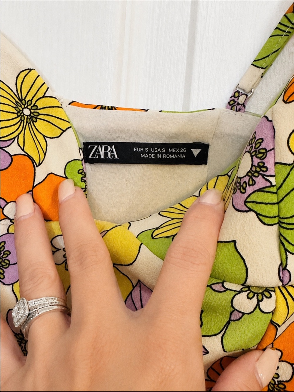 Zara Floral Print Spaghetti Strap Dress in Green, Yellow, Orange, Purple - Picture 2 of 2